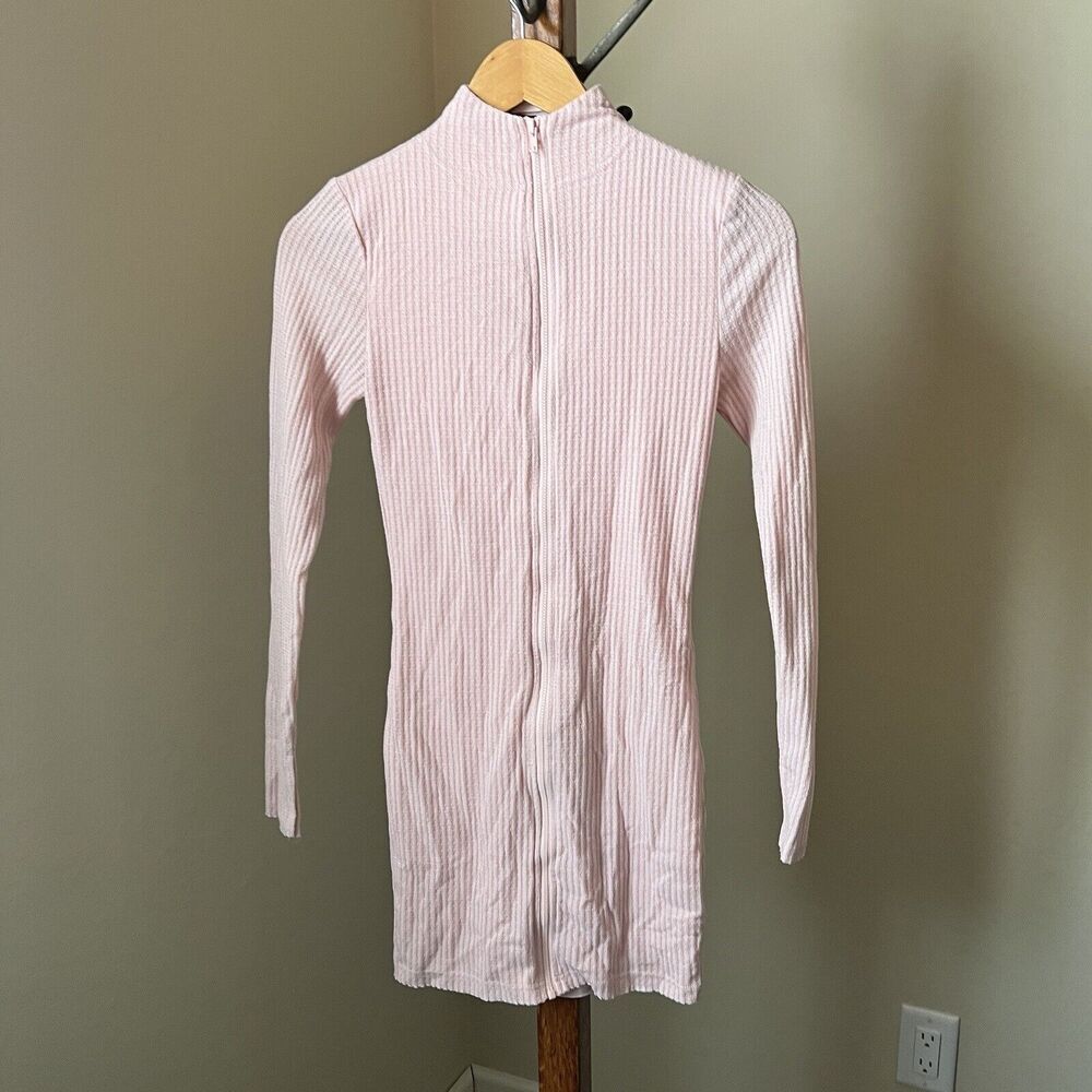 White Fox Dress Bodycon Long Sleeve Pink Full Zip High Neck Thermal XS